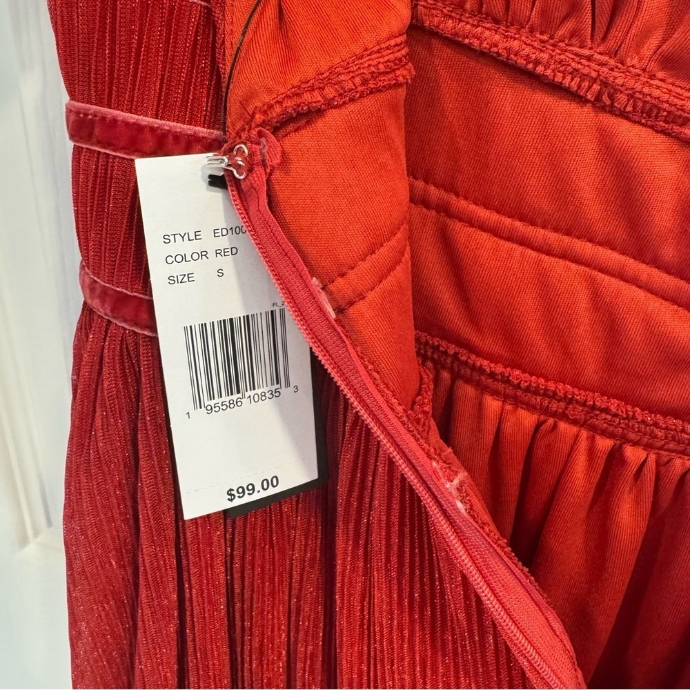 Lulu's NWT Red Mini Dress Metallic Deep VNeck Low Cut Ribbed - Picture 7 of 9